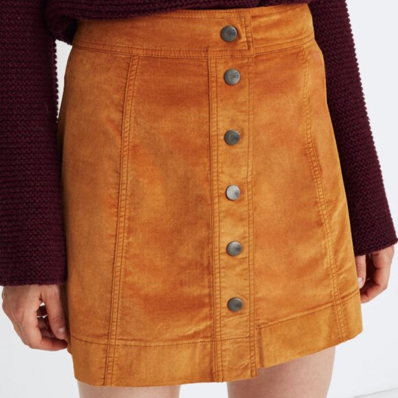 Madewell Dresses & Skirts - Madewell Velveteen Button Front A-Line Mini Skirt golden pecan